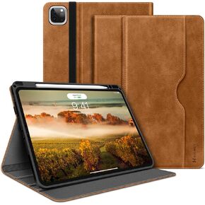 H HOLIMET Case for iPad Pro 13 inch 2024 M4 with Pencil Holder Supports Pencil Pro/Pencil Auto Sleep/Wake Function Vegan Leather Smart Stand Cover (Brown)