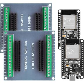 2 Set ESP32 Development Board - 30 Pin USB C ESP32 ESP-WROOM-32 ESP-32S WiFi+Bluetooth Dual Cores Microcontroller ESP32-DevKitC-32 with ESP32 Breakout Board GPIO 1 into 2 for Arduino