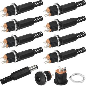 10 Sets DC Plug Power Socket 2.1x5.5mm DC Male Adapter Plug 022 Female Plug Connector for Media Player MP3 MP4 Player Audio/Video Equipment AV Equipment Laptop Computers Black