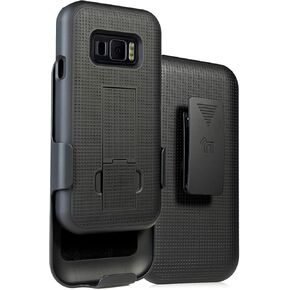 Case with Clip for Galaxy XCover FieldPro, Nakedcellphone [Black Tread] Kickstand Cover with [Rotating/Ratchet] Belt Hip Holster Combo for Samsung Galaxy XCover FieldPro (SM-G889A)