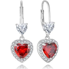 أقراط Halo Double Heart Leverback - Guesma 7x7+5x5mm أقراط متدلية من الفضة الإسترلينية للنساء مكونة من حجر الميلاد - مجوهرات أقراط الزفاف