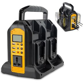 DC 20V to AC 120V Power Inverter Compatible with Dewalt 20V Max Battery, 350W Pure Sine Wave Power Inverter Converter with 6 Output LCD Display and LED Light, 4 Battery Port (No Battery)