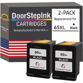 DoorStepInk Remanufactured in The USA Ink Cartridge Replacements for HP 65XL 65 XL 2 Black N9K04AN Shows Ink Levels for Printers Envy 5055 e-All-in-One, 5032, 5030, 5020, DeskJet 3758, 3755