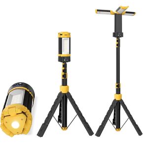 LHOTSE Rechargeable Camping Light with Stand, 83" Tall Portable Cordless Work Light 3 LED Lamps Head, 9AH Battery LED Work Light, 3000 Lumen Dimmable Camping Light with Detachable Tripod