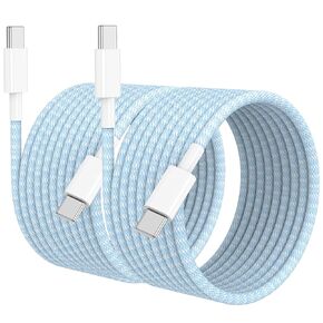 Cabepow 2 Pack 60W Apple USB C إلى USB C Cable 10ft ، Long Longed iPhone 15 Charger Cord Type C to type C Cable Fast Charging Cable لـ iPhone 15،15 Pro ، 15 Pro Max ، 15 Plus ، Macbook Air/Pro ، iPad Pro-Blue