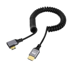 NFHK Micro HDMI 2.0 Male to HDMI Male 4K 60hz Stretch Coiled Cable Left Angled 90 Degree for HDTV Computer Laptop Monitor