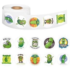 500 Pcs Pickle Stickers Roll for Kids Teens, Cartoon Pickle Stickers Funny Pickle Label Stickers and Decals for Water Bottle Computer Craft Supplies Classroom Rewards Party Favors