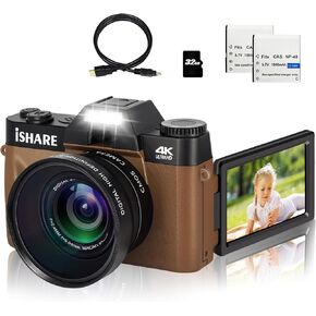 Digital Cameras for Photography,48MP 16X Digital Zoom with Macro Lens & Wide-Angle Lens，Vlog Camera Camcorder Auto Focus for Beginner,one Battery and 32GB Micro Card