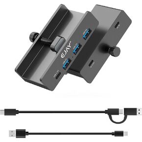 EJAY Mountable 4Ports USB3.0 HUB Alu Desktop Clamp Type C USB3.0 Splitter for Desk/Monitors with Extra Power Supply Port,59inches Data & 39inches Power Cables-5Gbps(3A1C) (JK-3A1C-BK)