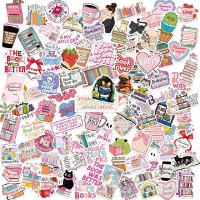100 PCS Book Stickers for Kindle, Bookish Sticker Pack for IPAD, Laptop, Ebook Readers Cute Booktok Vinyl Decals Water Bottle Girls Holographic Waterproof Romance