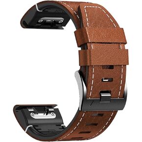 Abanen Quick Fit 22mm Leather Watch Bands for Garmin epix Pro 47mm / Fenix 7 / Fenix 6 / Fenix 5, Fiber Leather with Silicone Lining Stitches Soft Sweat-proof Wrist Strap for Forerunner 955, MARQ