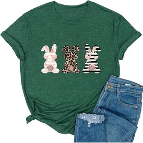 Dahuiya Easter Day T Shirts Womens Leopard Mama Bunny Shirts Rabbit Graphic T Shirt