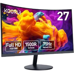 KOORUI 27 Inch Curved Monitor FHD 1080P 75Hz Gaming Monitors Computer Monitor with HDMI VGA,Tilt Adjustable,1500R, Eye Care, Black, 27N5CA