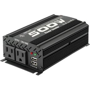 500W Modified Sine Wave Power Inverter DC 12V to AC 110V, Peak 1000Watt, Car Plug Inverter Adapter Power Converter with 4.2A Dual USB Charging Ports Black