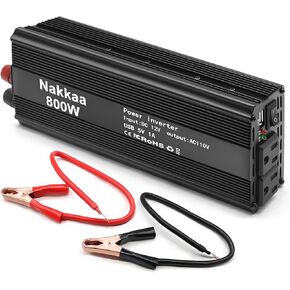 Rated 800W Peak 1600W Power Inverter DC Input 12V to AC Output 110V/60HZ with Dual Sockets and USB Output 5A/1.5-2.1A