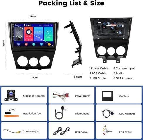 ستيريو للسيارة لـ Mazda 3 2009 2010 2011 2012 2013 ، Apple Wireless Carplay Android Auto ، 2+64G Android 13 9 Inch Touch Radio مع GPS WiFi FM RDS Radio AHD Camera in Kuwait