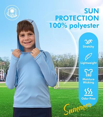VEOBIKE Youth UPF50+ Sun Shirts Rashguard Quick Dry Long Sleeve Hoodies T-shirts for Workout Thumbholes in Kuwait