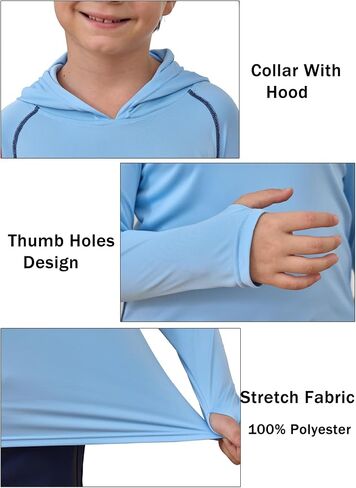VEOBIKE Youth UPF50+ Sun Shirts Rashguard Quick Dry Long Sleeve Hoodies T-shirts for Workout Thumbholes in Kuwait