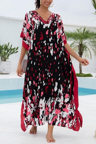 Women's Bohemian Kaftan Roomy Nightgown Long Loungewear Beach Dress Cover-ups Robe Sarong Pareo in Saudi Arabia