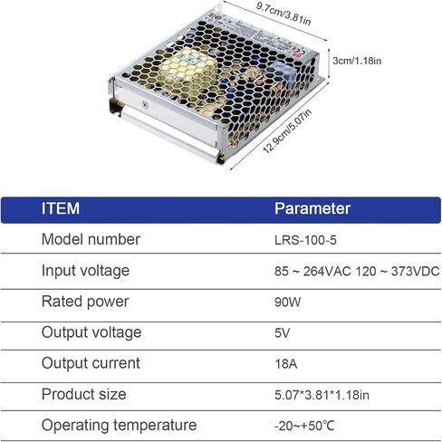 LRS-100-5 5V 20A 100W Single Output Power Supply - High Efficiency, 5G Vibration Resistance, Wide Input Voltage for Industrial Automation, White, YS-LRS-100-5 in Saudi Arabia