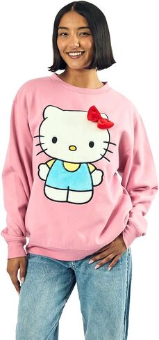 Hello Kitty Big Face Plush Character Women's Pink Crew Neck Long Sleeve Oversized Fleece Sweatshirt in Saudi Arabia