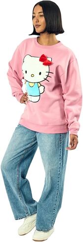 Hello Kitty Big Face Plush Character Women's Pink Crew Neck Long Sleeve Oversized Fleece Sweatshirt in Saudi Arabia