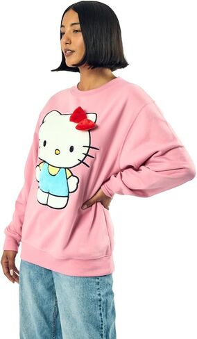 Hello Kitty Big Face Plush Character Women's Pink Crew Neck Long Sleeve Oversized Fleece Sweatshirt in Saudi Arabia