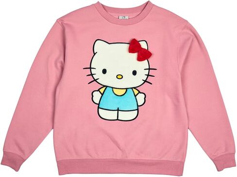 Hello Kitty Big Face Plush Character Women's Pink Crew Neck Long Sleeve Oversized Fleece Sweatshirt in Saudi Arabia