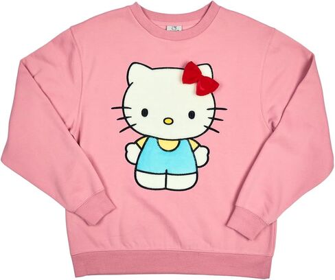 Hello Kitty Big Face Plush Character Women's Pink Crew Neck Long Sleeve Oversized Fleece Sweatshirt in Saudi Arabia