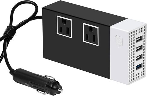 Sunwheel 200W Car Power Inverter ، DC 12V to 110V AC Car Plug Adapter Outlet مع شاحن USB-fast (20W) 、 20W USB-A و Dual AC Outlet ، 4 منافذ USB ، شاحن سيارة للكمبيوتر المحمول 、 الهاتف ، إلخ in Kuwait