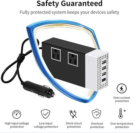 Sunwheel 200W Car Power Inverter ، DC 12V to 110V AC Car Plug Adapter Outlet مع شاحن USB-fast (20W) 、 20W USB-A و Dual AC Outlet ، 4 منافذ USB ، شاحن سيارة للكمبيوتر المحمول 、 الهاتف ، إلخ in Kuwait