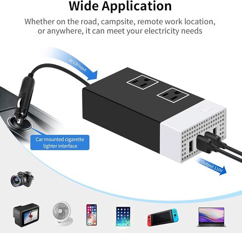 Sunwheel 200W Car Power Inverter ، DC 12V to 110V AC Car Plug Adapter Outlet مع شاحن USB-fast (20W) 、 20W USB-A و Dual AC Outlet ، 4 منافذ USB ، شاحن سيارة للكمبيوتر المحمول 、 الهاتف ، إلخ in Kuwait