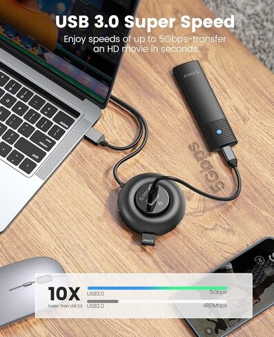 Multi Port USB Flitter ، 4 Port USB 3.0 HUB ، ORICO USB ، يحتوي مركز بيانات المنفذ على مؤشرات RGB ، لجهاز الكمبيوتر المحمول ، الكمبيوتر ، محرك الأقراص الثابتة للهاتف المحمول ، محرك أقراص فلاش ، طابعة ، الكاميرا ، بوريد المفاتيح ، الماوس U-DISK إلخ in Kuwait