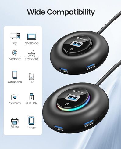 Multi Port USB Flitter ، 4 Port USB 3.0 HUB ، ORICO USB ، يحتوي مركز بيانات المنفذ على مؤشرات RGB ، لجهاز الكمبيوتر المحمول ، الكمبيوتر ، محرك الأقراص الثابتة للهاتف المحمول ، محرك أقراص فلاش ، طابعة ، الكاميرا ، بوريد المفاتيح ، الماوس U-DISK إلخ in Kuwait