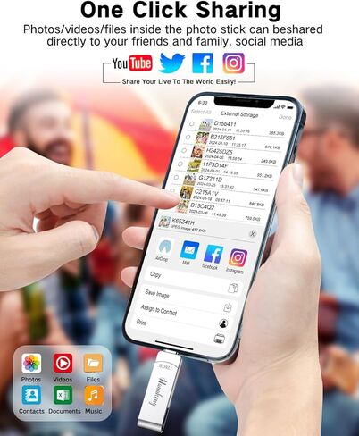 128GB Flash Drives for Phone, iPhone Memory Storage Stick for Photos and Videos, Compatible with iPhone iPad Android PCs, No App Required Plug & Play (Silver) in Saudi Arabia