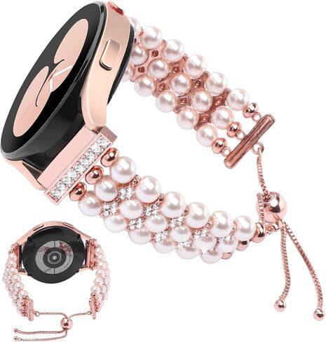 Watch Band Compatible for Samsung Galaxy Watch 7 6 5 4 44mm/40mm, Watch 6 Classic 47mm/43mm, Active 2, 20mm Replacement Bling Pearl Cute Bracelet Wristband Strap for Women in Saudi Arabia
