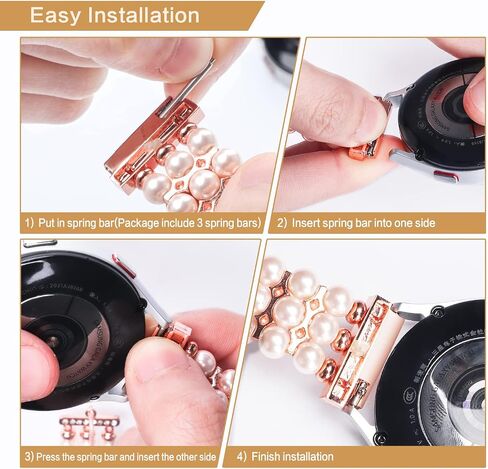 Watch Band Compatible for Samsung Galaxy Watch 7 6 5 4 44mm/40mm, Watch 6 Classic 47mm/43mm, Active 2, 20mm Replacement Bling Pearl Cute Bracelet Wristband Strap for Women in Saudi Arabia