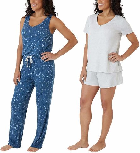 Eddie Bauer Women 4-Piece Pajama Set (Small, Teal Squares) in Saudi Arabia