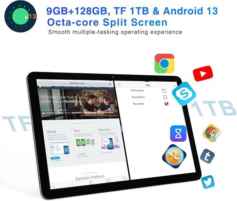 Doogee T10e Android Tablet ، 10.1 بوصة قرص مع 9GBRAM 128GB ROM/TF 1TB ، جهاز الكمبيوتر اللوحي للألعاب الثمانية مع بطارية 6580mAh ، 5G WiFi+4G LTE ، مكبرات صوت مزدوجة ، BT 5.0 ، GPS ، الكمبيوتر اللوحي (أسود) in Kuwait