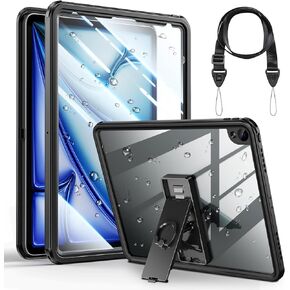 Nineasy Waterproof for iPad Air 13 Inch Case M2(2024), [360° Full Body Protective] Case [Built-in Screen Protector][IP68 Underwater][10FT Military Grade Shockproof][Dustproof], Black/Clear