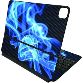 MightySkins Carbon Fiber Skin Compatible with Apple Magic Keyboard for iPad Pro 12.9" (3rd-6th Generation) - Blue Flames | Protective, Durable Textured Carbon Fiber Finish | Made in The USA