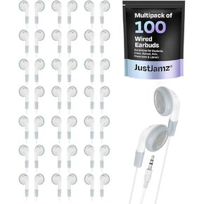 Bulk Earbuds 100 Pack – Basic White Wired Ear Buds for Classroom, Students, and Schools – Comfortable Disposable Headphones – Multi Pack Earphones with 3.5mm Jack for Kids and Teachers