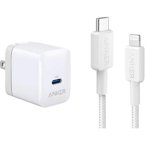 Anker 20W USB-C Power Adapter with 10ft Braided USB-C to Lightning Cable - Power Delivery Charger & Durable Sync Cable for iPhone, iPad, and More - Compact, Travel-Friendly Design