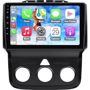 2+64G Car Radio for Dodge Ram 1500 2500 3500 2013 2014 2015 2016 2017 2018 Built in CarPlay Android Auto, 9 Inch Touch Screen Stereo Replacement, Support GPS BT FM DSP WiFi (Only fit Manual AC)