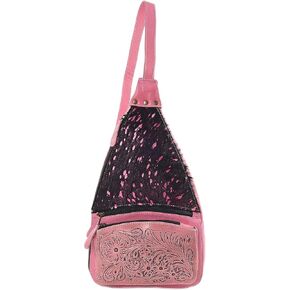 Sunset Serenade Sling Cowhide Hair on Crossbody Bag - Hand Tooled Unisex Sling Backpack
