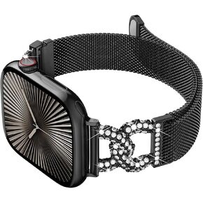 Metal Band Compatible with Apple Watch Bands for Women 38/40/41/42/44/45/46/49mm Stainless Steel Mesh Magnetic Classy C-shaped Diamond Strap for iWatch SE Series 10/9/8/7/6/5/4/3/2/1/Ultra