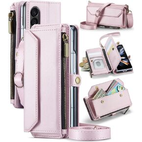 Asuwish Phone Case for Samsung Galaxy Z Fold 4 5G 2022 Zipper Wallet Cover with S Pen and Flip RFID Blocking Credit Card Holder Stand Cell Accessories ZFold4 Z4 Fold4 4Z ZFold45G Women Girls Rose Gold