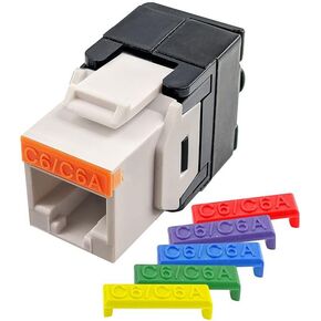 Cat6/6A UTP 180 Degree Keystone Jack 110 Style - Toolless, w/6 Color ID, 568B Wiring Label, ANSI/TIA 568.2-D, ISO/IEC 11801 Class E - 25-Pack - S45-3600W