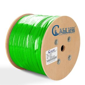 NewYork Cables Cat6 Shielded Plenum Cable 1000FT - 100% Solid Bare Copper Conductors - PoE++ Support, 23 AWG, 550MHz Overall Foil Shield (F/UTP) - Boost Your Networking with High Speed (Green)