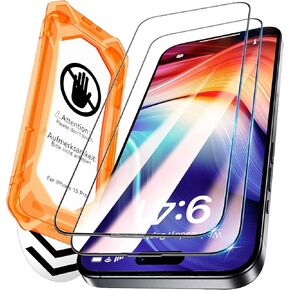 Bazo for iPhone 15 Pro Screen Protector - [Military Grade Shatterproof & 9H+ Hardness] حامي الشاشة غير القابل للكسر 15 Pro Pro Glass 9D حماية تغطية كاملة ، [إزالة التلقائي] سهلة التثبيت ، 2 حزم in Kuwait